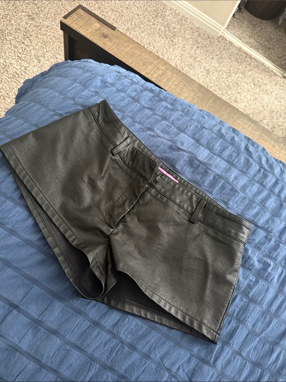 Edikted Black Faux Leather Low Rise Shorts
